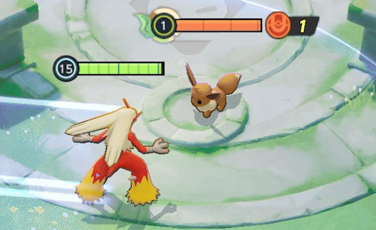Blazekin targeting an Eevee with Overheat.